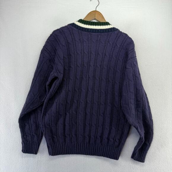 Vintage New Era Sweater Men's Medium Blue Chunky Cable Knit Tennis Cricket USA - Picture 7 of 10